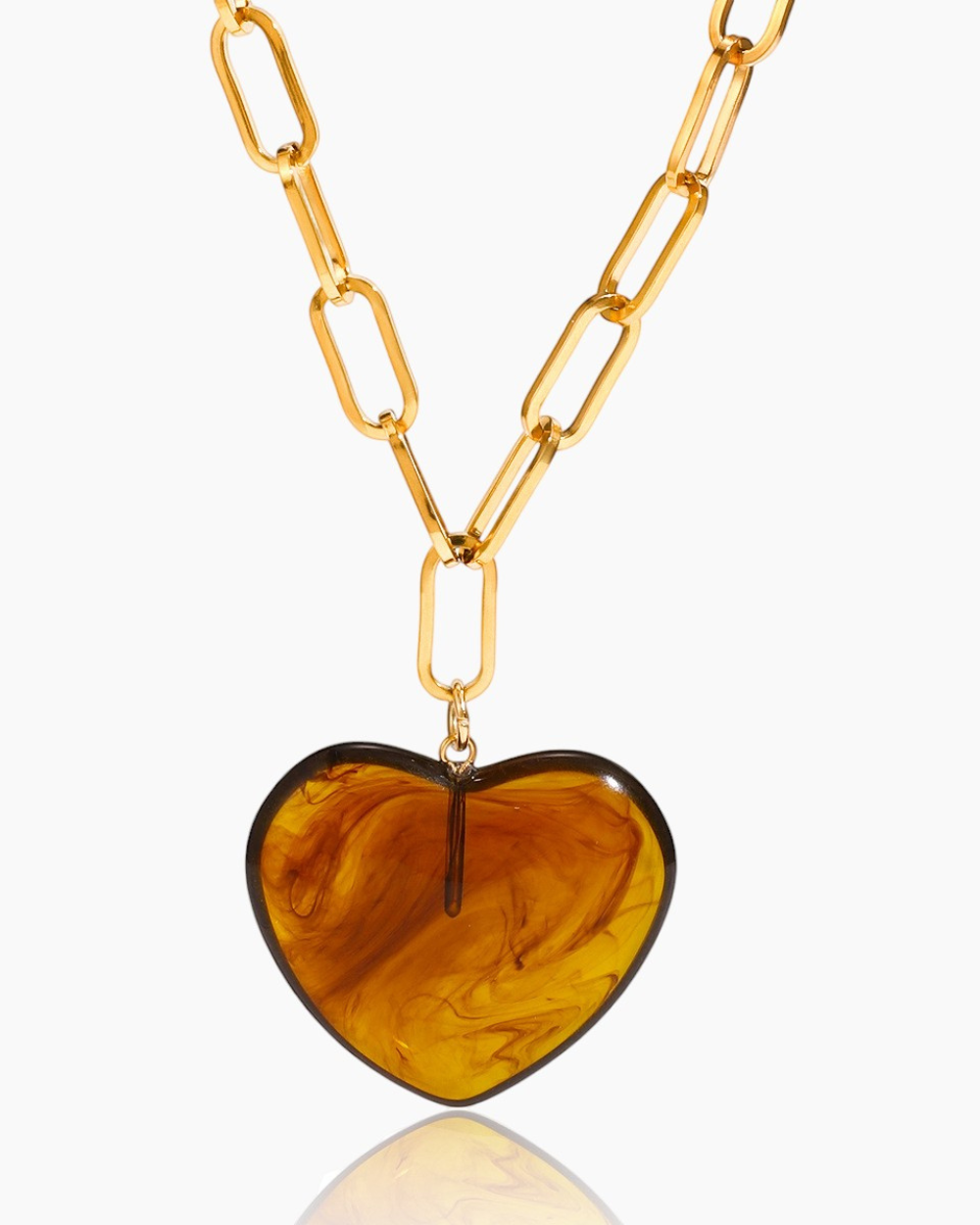 Chunky Brown Heart Pendant Chain Necklace