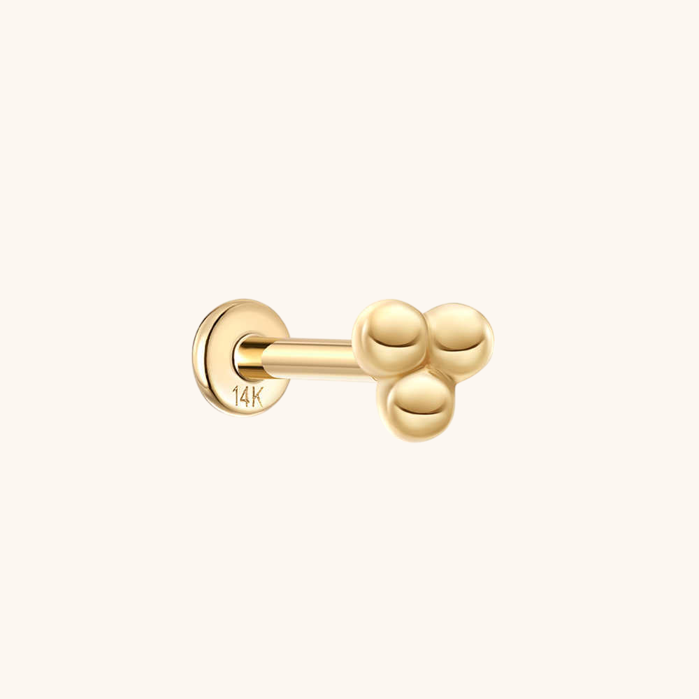 (Unique) Boucle d'oreille à trois boules en or massif 14 carats