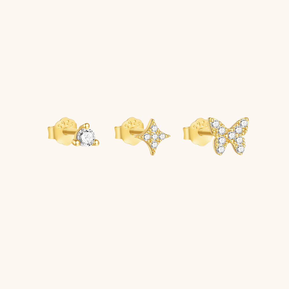 Mismatched Stud Earring Set with Zirconia