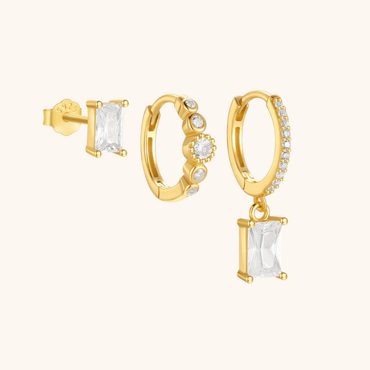 Ensemble de boucles d'oreilles géométriques en zircon
