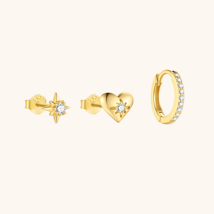 Mismatched Star, Heart, and Hoop Earring Set