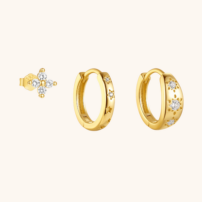 Star & Flower Zirconia Earrings Set