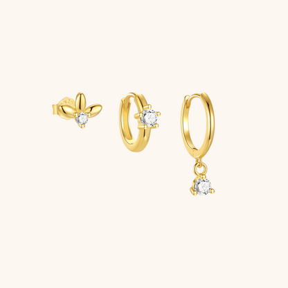 Mismatched Floral and Hoop Earring Set