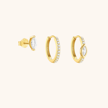 Zirconia Hoop & Marquise Stud Earrings Set