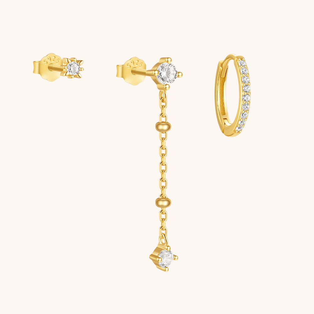 Ensemble de boucles d'oreilles à pampilles et zircones en argent sterling 925