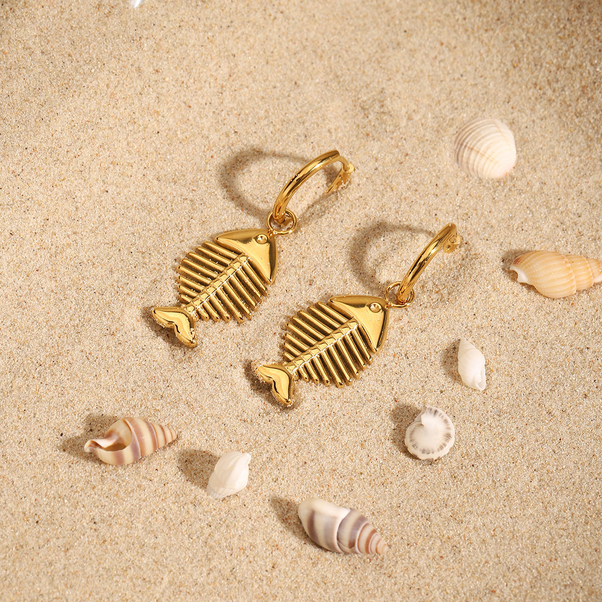 Golden Fishbone Drop Earrings