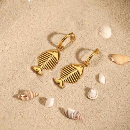 Golden Fishbone Drop Earrings