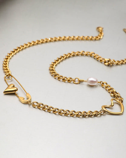 Heart-Pin Chain Necklace