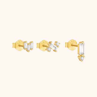 Elegant Geometric Zirconia Stud Earring Set