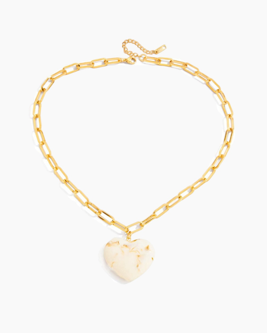 Chunky White Heart Pendant Chain Necklace