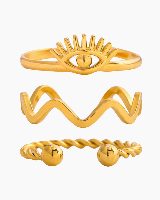 Mystic Eye Geometric Ring Set
