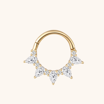 (Unique) Boucle d'oreille créole circulaire en or massif 14 carats avec zircone étoilée