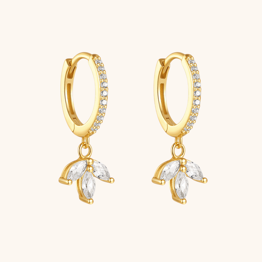 Zircon Leaf Drop Hoop Earrings