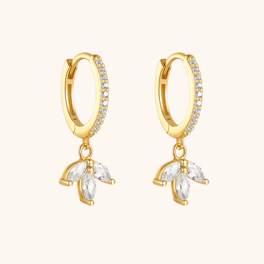 Zircon Leaf Drop Hoop Earrings