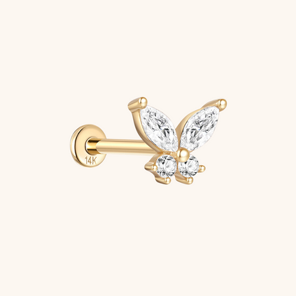 (Unique) Boucle d'oreille à tige papillon en or massif 14 carats avec zircone