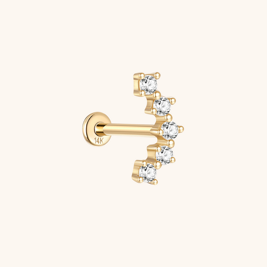 (Unique) Boucle d'oreille à tige en zigzag en or massif 14 carats avec zircone