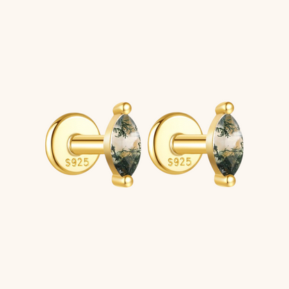 Moss Agate Marquise-Shaped Stud Earrings