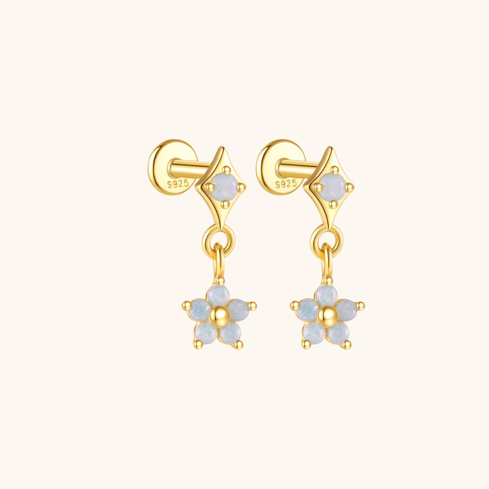 Opal Five-Pointed Star Drop Stud Earrings
