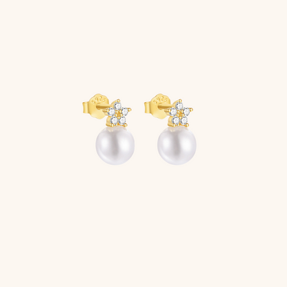 Pearl Flower Stud Earrings with Zirconia