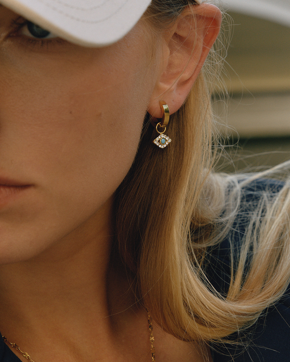 Evil Eye Charm Hoop Earrings