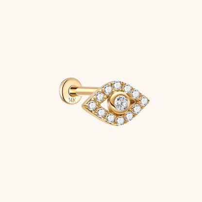 (Single) 14K Solid Gold Evil Eye Stud Earring with Zirconia