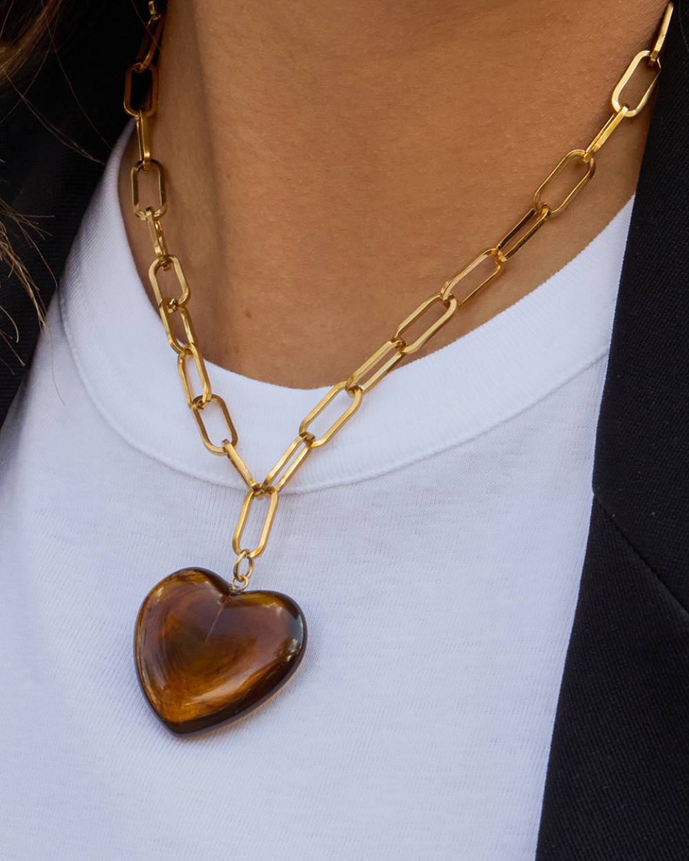 Chunky Brown Heart Pendant Chain Necklace