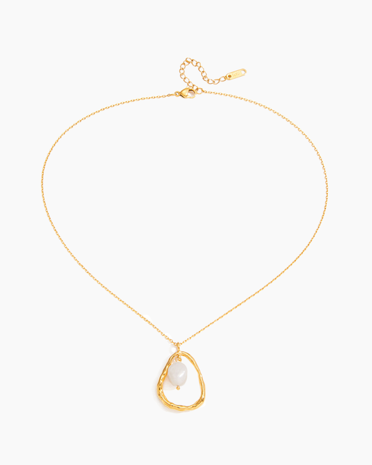 Hammered Gold Pearl Drop Necklace