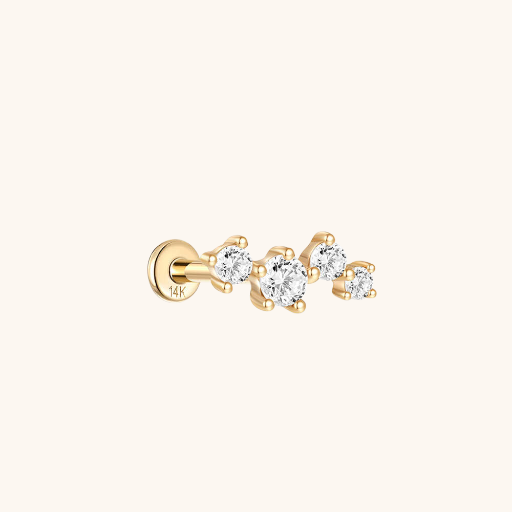 (Single) 14K Solid Gold Multi-stone Stud Earring with Zirconia