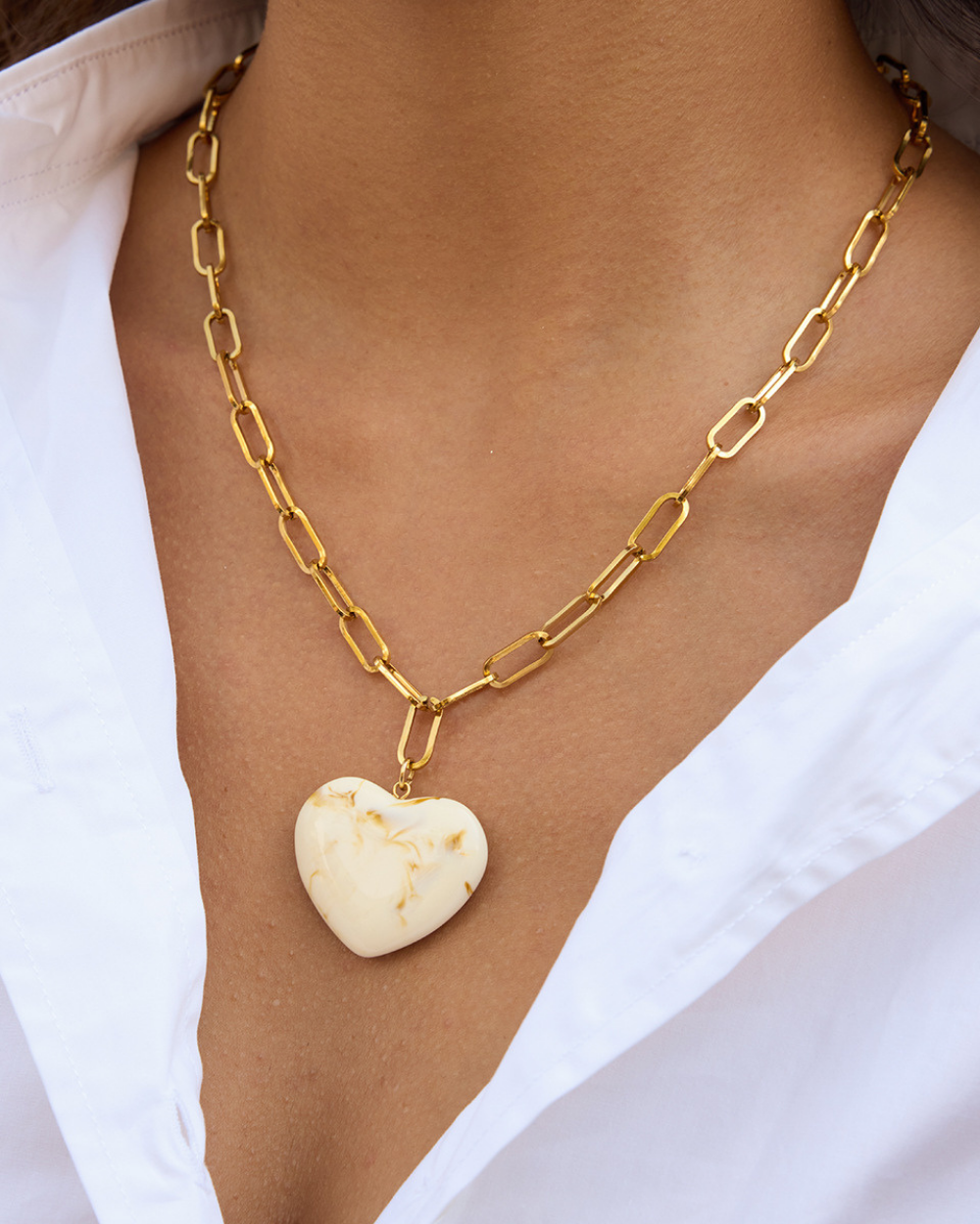 Chunky White Heart Pendant Chain Necklace