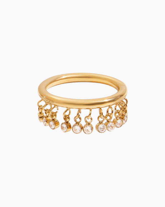 Crystal Fringe Ring - Golden