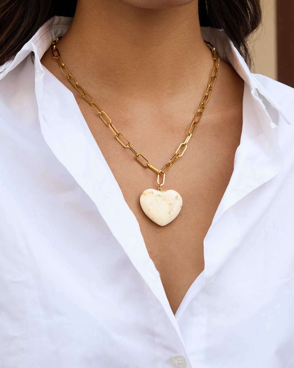 Chunky White Heart Pendant Chain Necklace