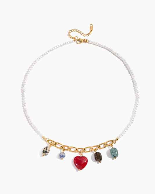 Gemstone Heart & Pearl Pendant Necklace