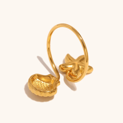 Starfish & Shell Open Ring
