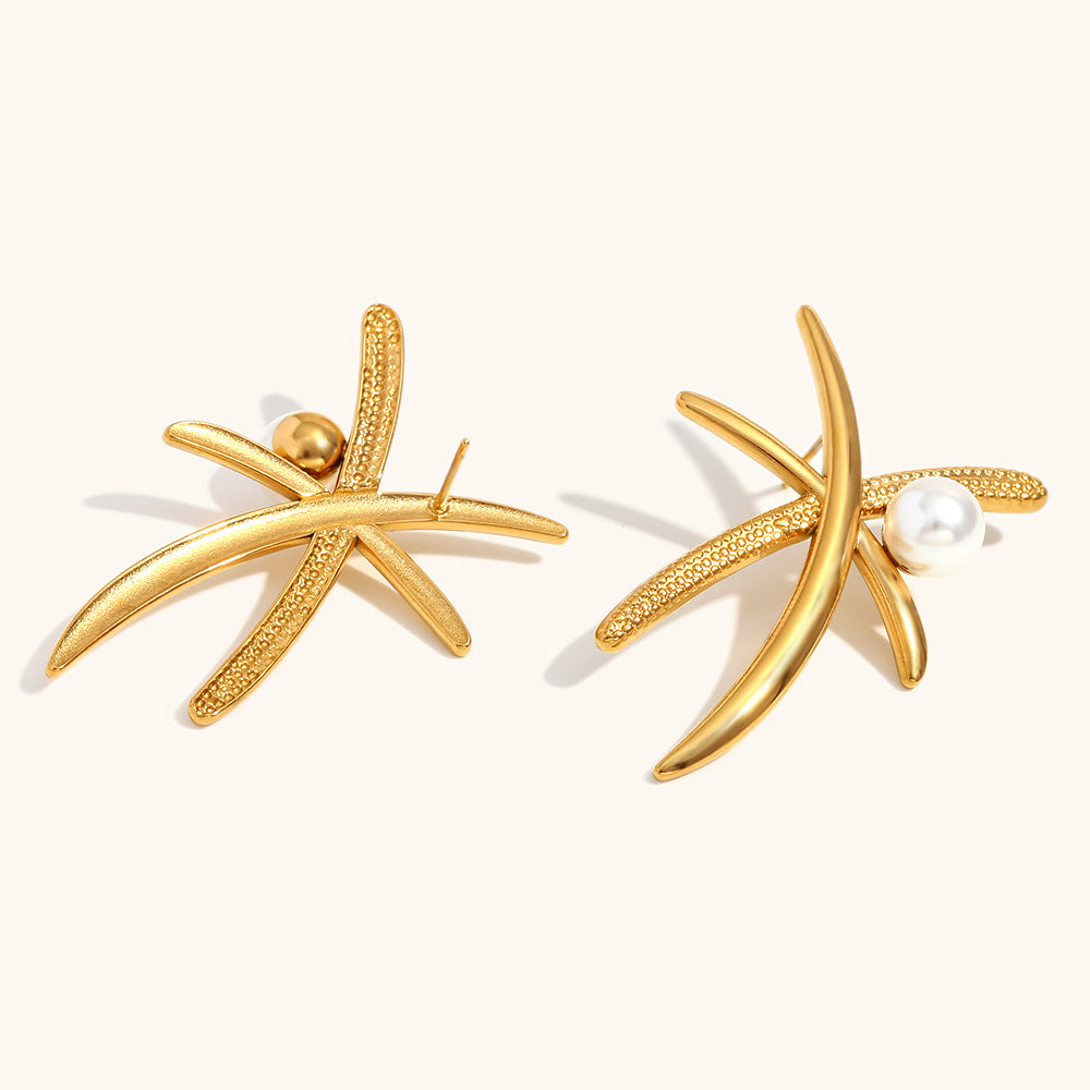 Golden Palm Tree Pearl Earrings
