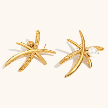 Golden Palm Tree Pearl Earrings