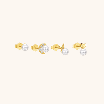 Pearl and Geometric Stud Earring Set