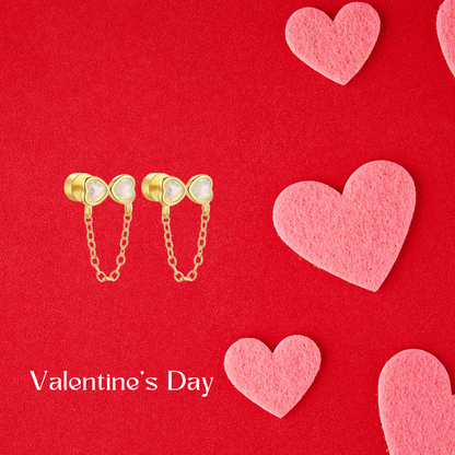 Double Opal Heart Chain Piercing Earring