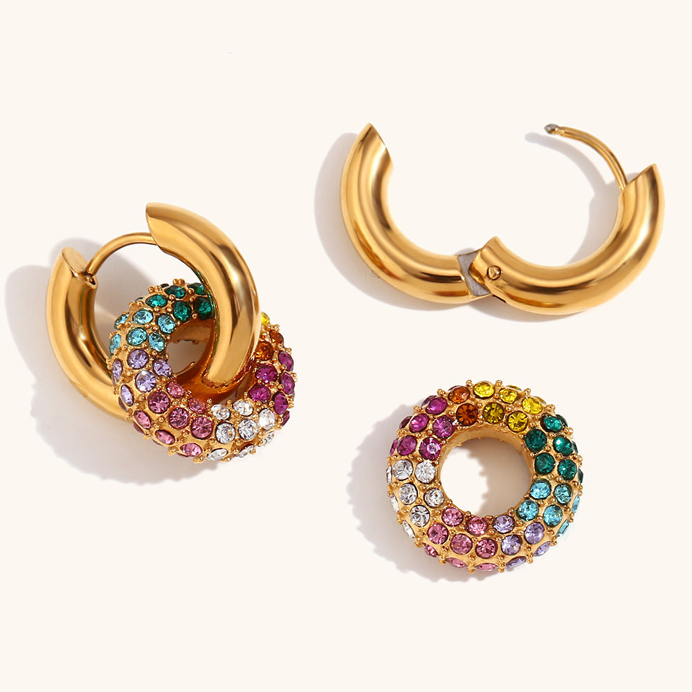 Rainbow Pave Hoop Earrings