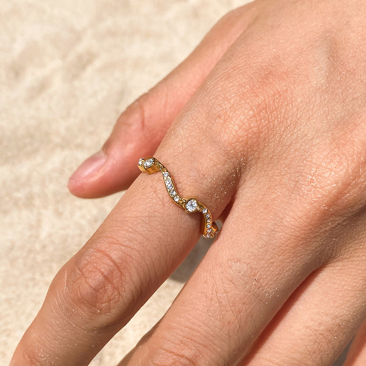 Golden Wave Zircon Ring