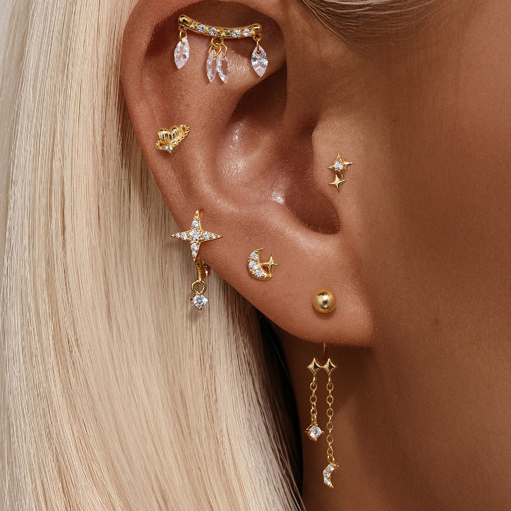 Delicate Heart Star Moon Compact Earrings Set