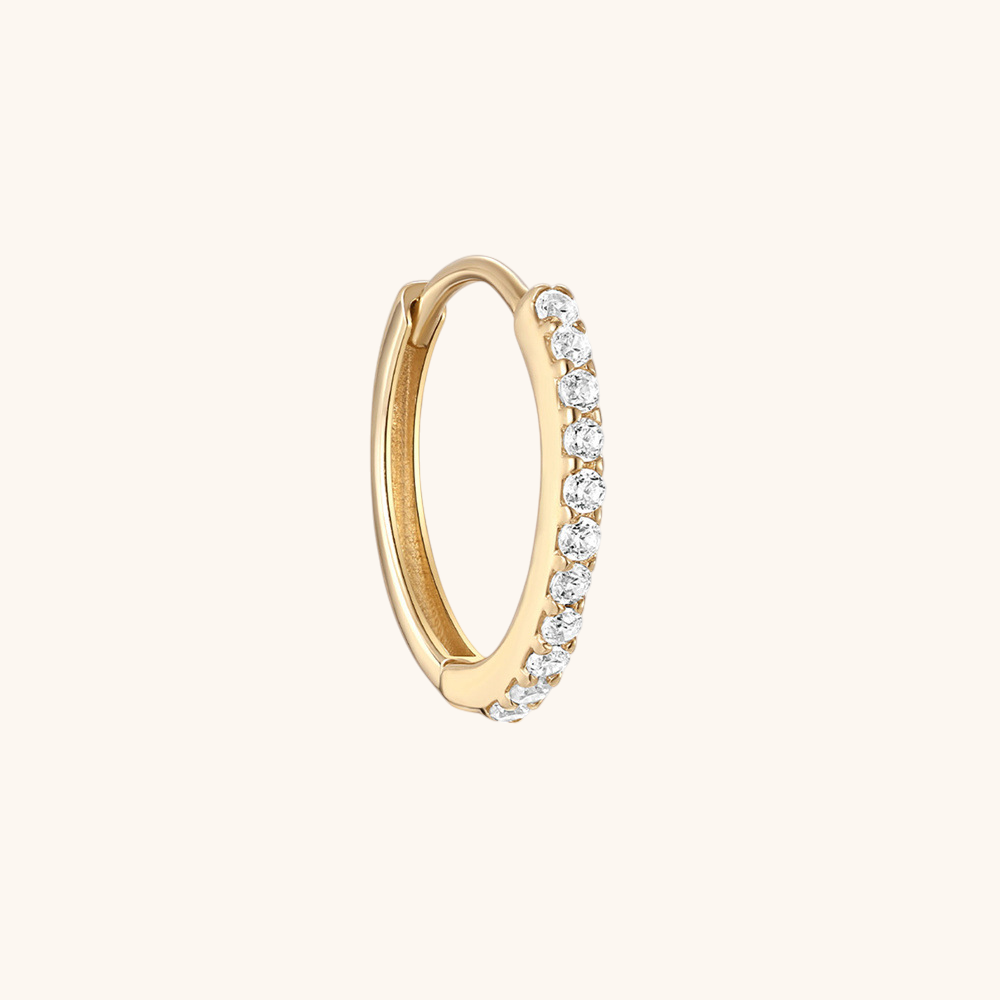 (Single) 14K Solid Gold Huggie Hoop Earring with Zirconia