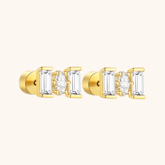 Triple Zirconia Stud Earrings