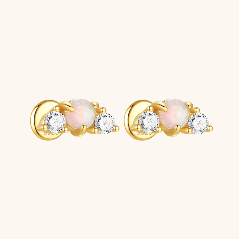 Opal and Zirconia Labret Stud Earrings
