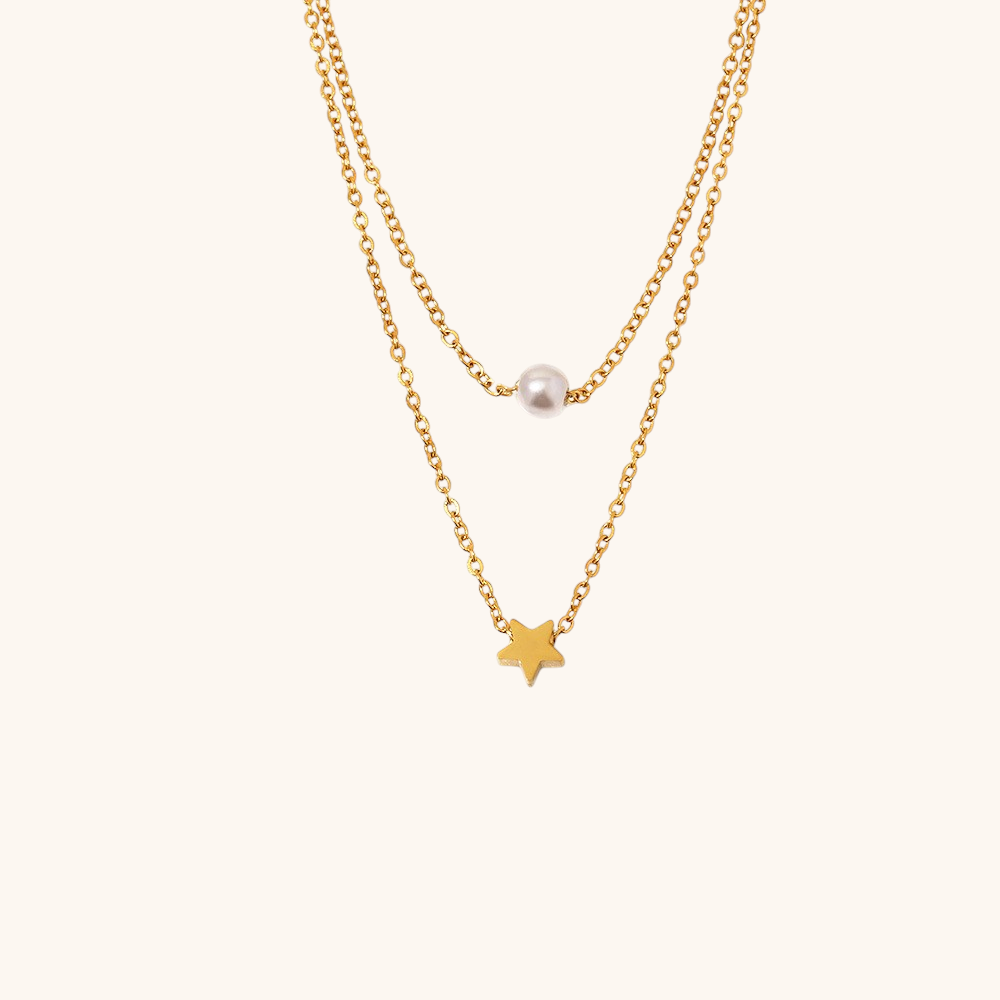 Double Layer Pearl and Star Necklace