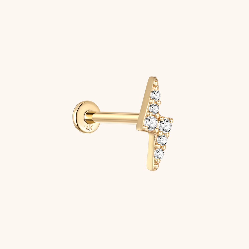 (Unique) Boucle d'oreille à tige en or massif 14 carats avec zircone