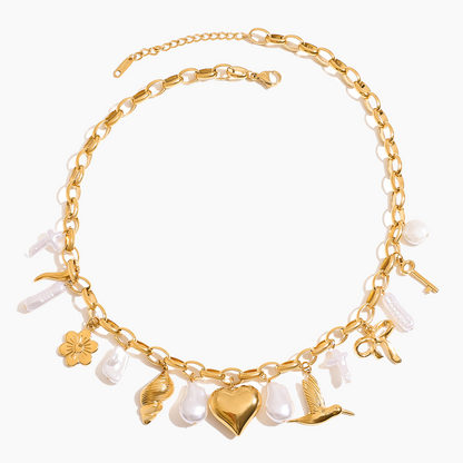 Ocean Heart Pearl Charm Necklace