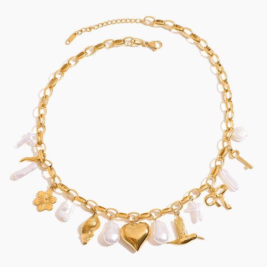 Ocean Heart Pearl Charm Necklace