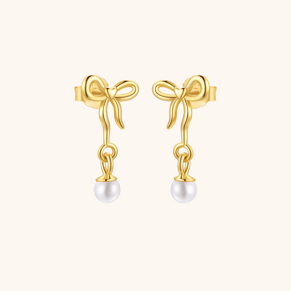 Bow and Pearl Drop Earrings