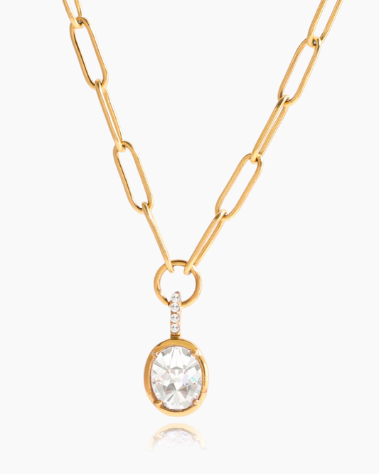 Crystal Glow Oval Pendant Necklace