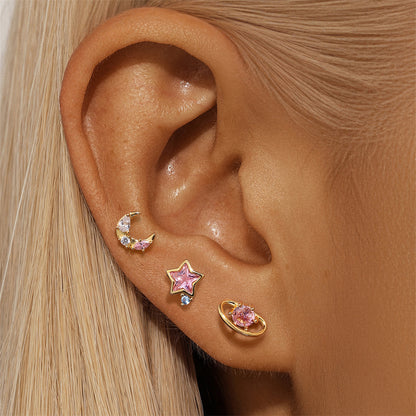 Star and Moon Zirconia Earring Set